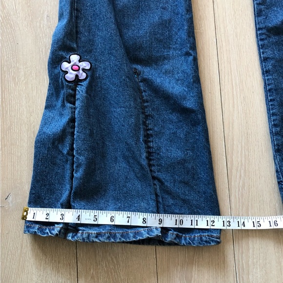 Y2K Mudd Flare Bell Bottom Floral Patch Jeans Size 11 - Picture 2 of 16